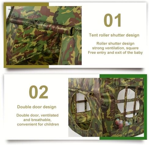 Military Pop Up Play Tent - Collapsible Army Indoor Outdoor Camouflage Playhouse Hunting Toy for Kids in Kuwait