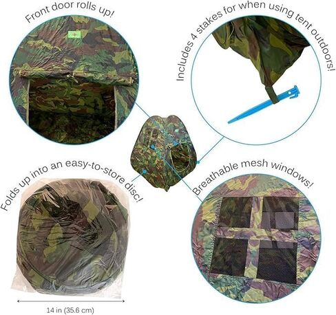 Military Pop Up Play Tent - Collapsible Army Indoor Outdoor Camouflage Playhouse Hunting Toy for Kids in Kuwait