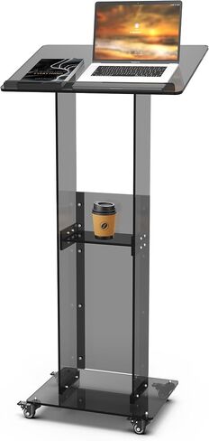 Acrylic Podium Stand with Storage Shelf, 45.5" Modern Clear Lectern with Reading Platform for Classroom, Weddings, Conference, Concert, Professional Presentation Podiums in Saudi Arabia