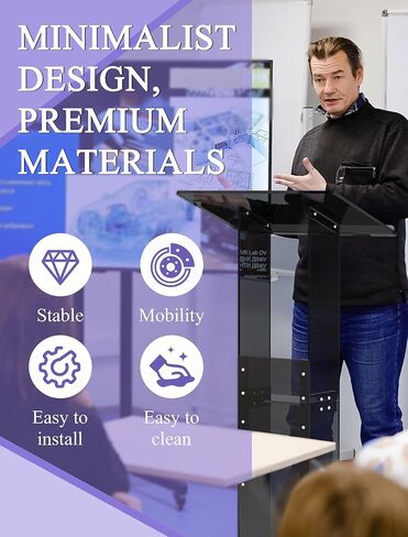 Acrylic Podium Stand with Storage Shelf, 45.5" Modern Clear Lectern with Reading Platform for Classroom, Weddings, Conference, Concert, Professional Presentation Podiums in Saudi Arabia