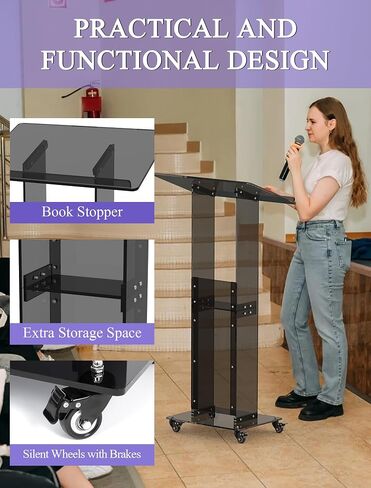 Acrylic Podium Stand with Storage Shelf, 45.5" Modern Clear Lectern with Reading Platform for Classroom, Weddings, Conference, Concert, Professional Presentation Podiums in Saudi Arabia