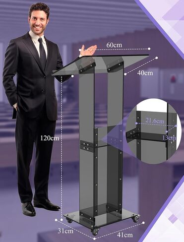 Acrylic Podium Stand with Storage Shelf, 45.5" Modern Clear Lectern with Reading Platform for Classroom, Weddings, Conference, Concert, Professional Presentation Podiums in Saudi Arabia
