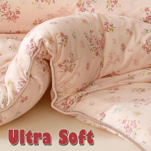 3PCS Comforter Twin Size Bed Set, Ultra Soft Marshmallow Fluffy Comforter Sets, Cute Bedding Set for Kids Girls Teen, Microfiber Lightweight All Seasons Bedroom (Pink Petals) in Kuwait