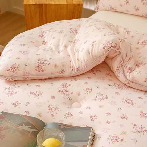 3PCS Comforter Twin Size Bed Set, Ultra Soft Marshmallow Fluffy Comforter Sets, Cute Bedding Set for Kids Girls Teen, Microfiber Lightweight All Seasons Bedroom (Pink Petals) in Kuwait