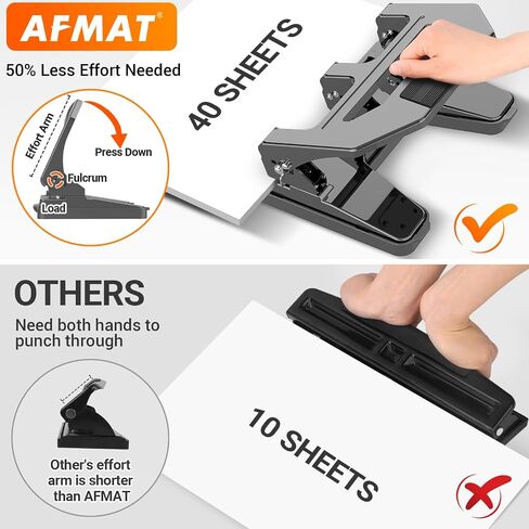 Afmat 3 Hole Puncher Duty Duty ، لكمة الورق الثقيلة من 40 ورقة ، بنسبة 50 ٪ من الجهد الثلاثة ثقب الثقب ، والاستخدامات 10K+ ، ثقب المعادن 3 حلقة مع صينية كبيرة ، بوليت-إن. in Saudi Arabia