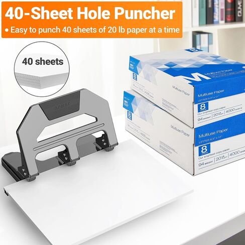 Afmat 3 Hole Puncher Duty Duty ، لكمة الورق الثقيلة من 40 ورقة ، بنسبة 50 ٪ من الجهد الثلاثة ثقب الثقب ، والاستخدامات 10K+ ، ثقب المعادن 3 حلقة مع صينية كبيرة ، بوليت-إن. in Saudi Arabia