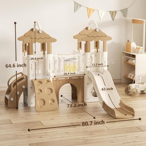 شريحة أطفال Korimefa 9-in-1 ، شريحة Kid للأطفال الصغار من 1 إلى 3 ، وطوق كرة السلة ، والتلسكوب ، وملعب طفل صغير في الخارج ، والبني تحت عنوان الغابات ، و Fe-St-Sww0308 in Kuwait
