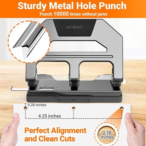 Afmat 3 Hole Puncher Duty Duty ، لكمة الورق الثقيلة من 40 ورقة ، بنسبة 50 ٪ من الجهد الثلاثة ثقب الثقب ، والاستخدامات 10K+ ، ثقب المعادن 3 حلقة مع صينية كبيرة ، بوليت-إن. in Saudi Arabia