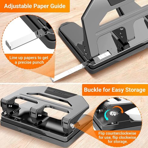 Afmat 3 Hole Puncher Duty Duty ، لكمة الورق الثقيلة من 40 ورقة ، بنسبة 50 ٪ من الجهد الثلاثة ثقب الثقب ، والاستخدامات 10K+ ، ثقب المعادن 3 حلقة مع صينية كبيرة ، بوليت-إن. in Saudi Arabia