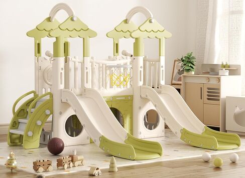 شريحة أطفال Korimefa 9-in-1 ، شريحة Kid للأطفال الصغار من 1 إلى 3 ، وطوق كرة السلة ، والتلسكوب ، وملعب طفل صغير في الخارج ، والبني تحت عنوان الغابات ، و Fe-St-Sww0308 in Kuwait