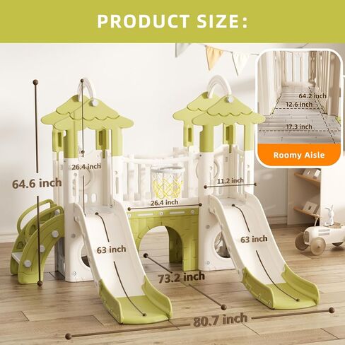 شريحة أطفال Korimefa 9-in-1 ، شريحة Kid للأطفال الصغار من 1 إلى 3 ، وطوق كرة السلة ، والتلسكوب ، وملعب طفل صغير في الخارج ، والبني تحت عنوان الغابات ، و Fe-St-Sww0308 in Kuwait