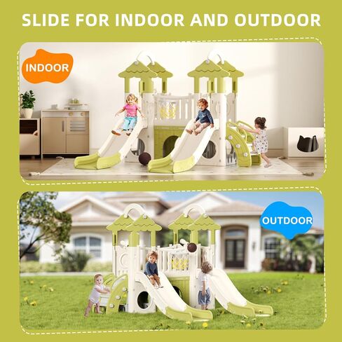 شريحة أطفال Korimefa 9-in-1 ، شريحة Kid للأطفال الصغار من 1 إلى 3 ، وطوق كرة السلة ، والتلسكوب ، وملعب طفل صغير في الخارج ، والبني تحت عنوان الغابات ، و Fe-St-Sww0308 in Kuwait