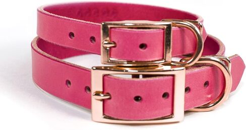 Handmade Personalized Studded Bridle Leather Dog Collar, Copper/Rose Gold Tone Buckle (White) in Kuwait