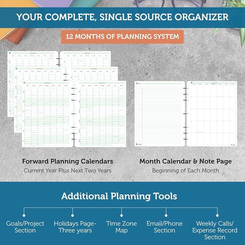 Planner Pad 7 Hole Loose Leaf July 2026 – June 2027 / Academic Year 8 1/2" x 11" 3-Tier Funnel Down 12 Month Large Size Organizer, Soft Green Ink in Saudi Arabia