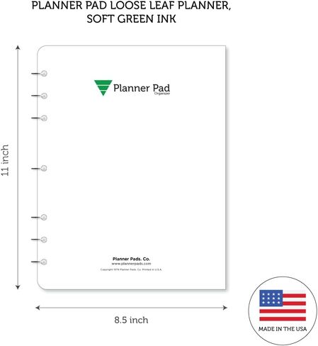 Planner Pad 7 Hole Loose Leaf July 2026 – June 2027 / Academic Year 8 1/2" x 11" 3-Tier Funnel Down 12 Month Large Size Organizer, Soft Green Ink in Saudi Arabia