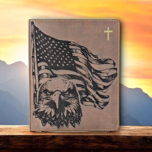 العلم الأمريكي المخصص والليزر النسر الأصلع المحفور NIV Journal Bible - اسم مخصص ، عمود مزدوج ، هامش واسع للملاحظات ، صليب ذهبي ، ورق سميك ، مثالي للدراسة والانعكاس in Saudi Arabia
