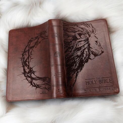 Personalized ESV Laser Engraved Lion and Crown of Thorns Bible | Custom Engraved Large Print | Perfect Baptism Gift and Religious Keepsake in Saudi Arabia