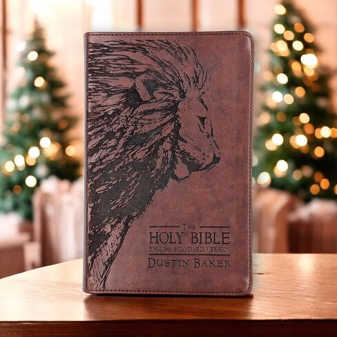 Personalized ESV Laser Engraved Lion and Crown of Thorns Bible | Custom Engraved Large Print | Perfect Baptism Gift and Religious Keepsake in Saudi Arabia