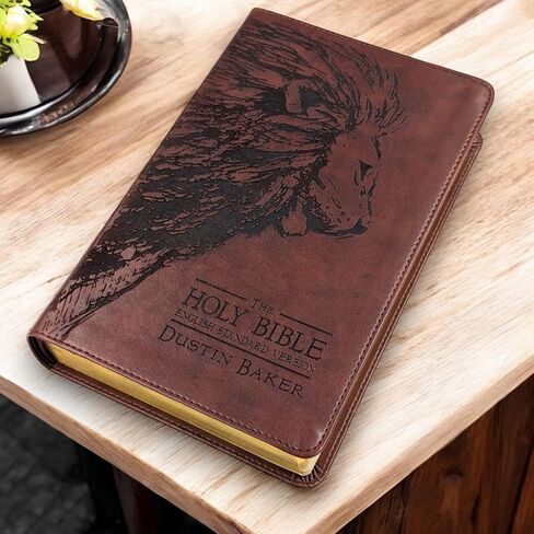 Personalized ESV Laser Engraved Lion and Crown of Thorns Bible | Custom Engraved Large Print | Perfect Baptism Gift and Religious Keepsake in Saudi Arabia
