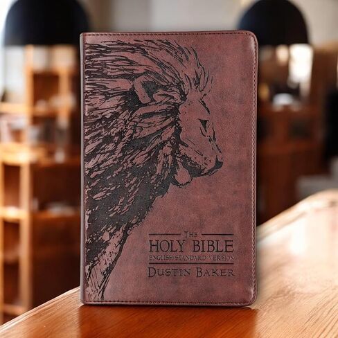 Personalized ESV Laser Engraved Lion and Crown of Thorns Bible | Custom Engraved Large Print | Perfect Baptism Gift and Religious Keepsake in Saudi Arabia