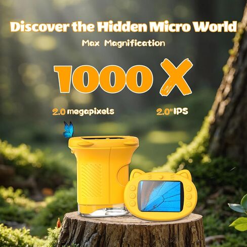 Kids Microscope, 1000X Portable Mini Pocket Microscope with 2.0″ IPS Screen & 8 LEDs, Rechargeable, STEM Educational Science Kit Toys, Best Christmas Birthday Gifts for 4-12 Year Old Girls in Kuwait