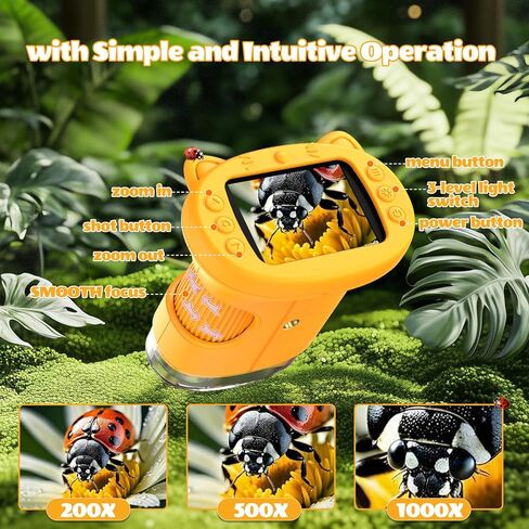 Kids Microscope, 1000X Portable Mini Pocket Microscope with 2.0″ IPS Screen & 8 LEDs, Rechargeable, STEM Educational Science Kit Toys, Best Christmas Birthday Gifts for 4-12 Year Old Girls in Kuwait