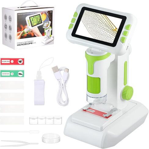 1600X Digital Microscope for Kids, Upgraded Portable Microscope with 4.0 inch HD Screen, 2-in-1 Desktop Handheld Miniscope Rechargeable Student Education Science Microscopes Gift for Kids in Saudi Arabia