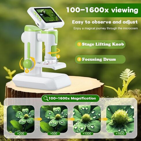 1600X Digital Microscope for Kids, Upgraded Portable Microscope with 4.0 inch HD Screen, 2-in-1 Desktop Handheld Miniscope Rechargeable Student Education Science Microscopes Gift for Kids in Saudi Arabia