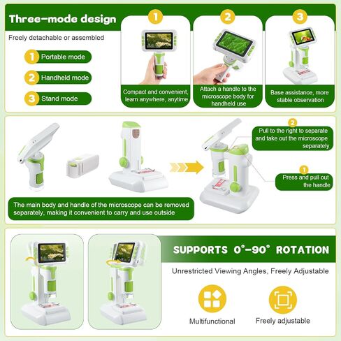 1600X Digital Microscope for Kids, Upgraded Portable Microscope with 4.0 inch HD Screen, 2-in-1 Desktop Handheld Miniscope Rechargeable Student Education Science Microscopes Gift for Kids in Saudi Arabia