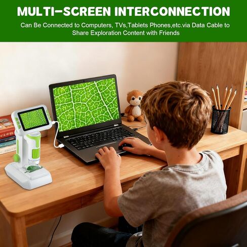 1600X Digital Microscope for Kids, Upgraded Portable Microscope with 4.0 inch HD Screen, 2-in-1 Desktop Handheld Miniscope Rechargeable Student Education Science Microscopes Gift for Kids in Saudi Arabia