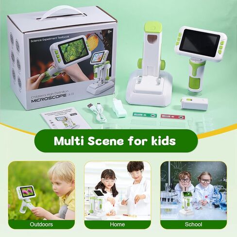 1600X Digital Microscope for Kids, Upgraded Portable Microscope with 4.0 inch HD Screen, 2-in-1 Desktop Handheld Miniscope Rechargeable Student Education Science Microscopes Gift for Kids in Saudi Arabia