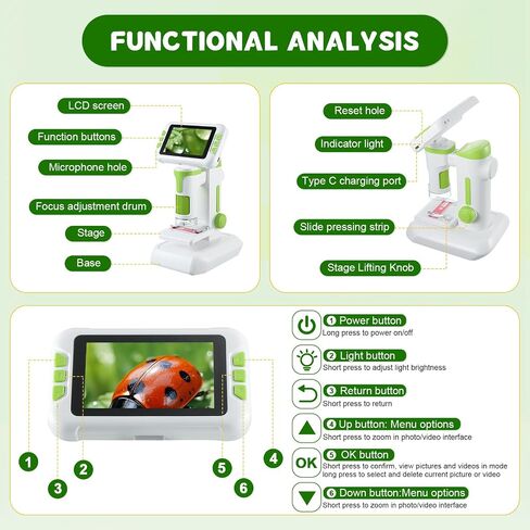 1600X Digital Microscope for Kids, Upgraded Portable Microscope with 4.0 inch HD Screen, 2-in-1 Desktop Handheld Miniscope Rechargeable Student Education Science Microscopes Gift for Kids in Saudi Arabia