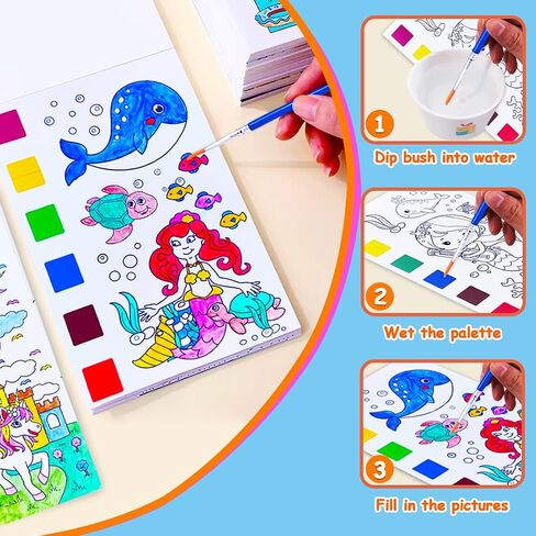 JUNQIU Watercolor Coloring Books for Kids, Paint With Water Books in Saudi Arabia