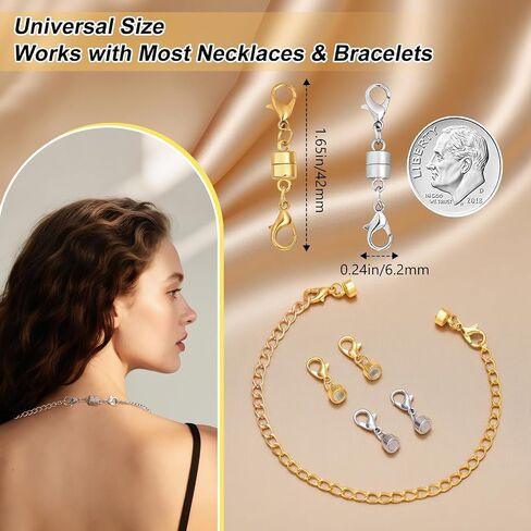 12PCS Magnetic Necklace Clasp and Closures with Double Lobster Clasp, 14K Gold & Silver Jewelry Extenders for Women Necklaces, Bracelets & DIY Crafts in Saudi Arabia