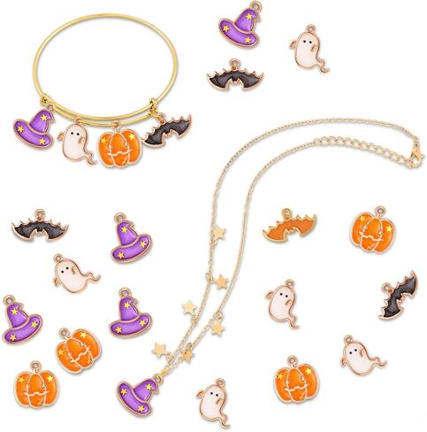Hicarer 34 Pieces Halloween Charms Pendants Alloy Pumpkin Autumn Fall Jewelry Making Charms for Thanksgiving Party DIY Jewelry Necklace Bracelet Accessories(Horror Style) in Saudi Arabia
