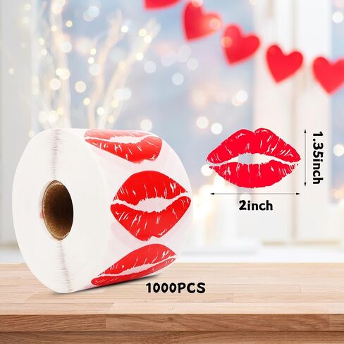 1000 PCS تقبيل الشفاه ملصقات 2.2 × 1.4 بوصة قبلة الملصقات ذاتية اللصق مقاوم للماء لفة مقاومة لفة شفاه صافية للهدايا الحفلات الحرف اليدوية الديكور المنزل استخدام أحمر in Kuwait