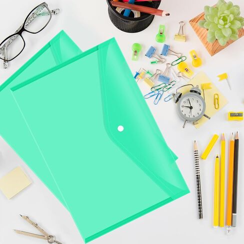 24 PCS Plastic Filing Ackets مع إغلاق زر SNAP ， مجلدات مستندات واضحة لملفات الحرف A4 ， مجلدات بولي ， للمستلزمات المدرسية والمكتبية （خضراء） in Kuwait