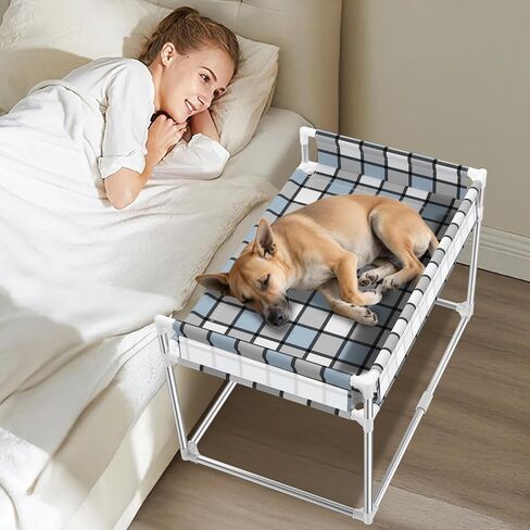 Bedside Window Pet Cat Bed - Dog Bed with Guardrail Extension Attached to Human Bed Height Elevated Dogs Cats Window Perch Bedside Dog Cot Sleeper Hammock Furniture Pet Beds (34'' x 20'' x 24'') in Kuwait