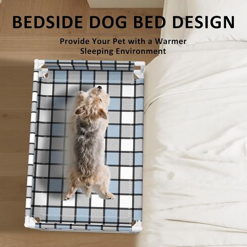 Bedside Window Pet Cat Bed - Dog Bed with Guardrail Extension Attached to Human Bed Height Elevated Dogs Cats Window Perch Bedside Dog Cot Sleeper Hammock Furniture Pet Beds (34'' x 20'' x 24'') in Kuwait