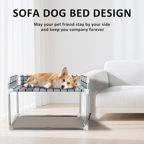Bedside Window Pet Cat Bed - Dog Bed with Guardrail Extension Attached to Human Bed Height Elevated Dogs Cats Window Perch Bedside Dog Cot Sleeper Hammock Furniture Pet Beds (34'' x 20'' x 24'') in Kuwait