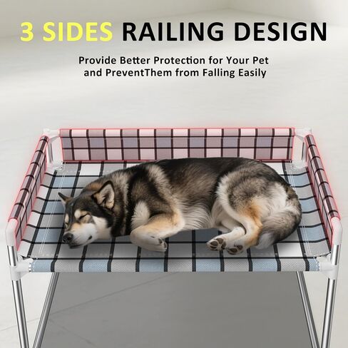 Bedside Window Pet Cat Bed - Dog Bed with Guardrail Extension Attached to Human Bed Height Elevated Dogs Cats Window Perch Bedside Dog Cot Sleeper Hammock Furniture Pet Beds (34'' x 20'' x 24'') in Kuwait