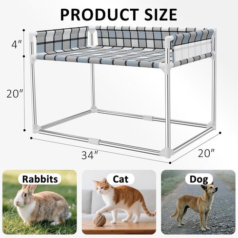 Bedside Window Pet Cat Bed - Dog Bed with Guardrail Extension Attached to Human Bed Height Elevated Dogs Cats Window Perch Bedside Dog Cot Sleeper Hammock Furniture Pet Beds (34'' x 20'' x 24'') in Kuwait