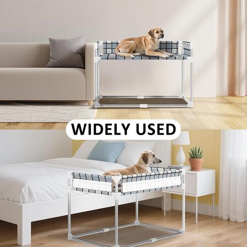 Bedside Window Pet Cat Bed - Dog Bed with Guardrail Extension Attached to Human Bed Height Elevated Dogs Cats Window Perch Bedside Dog Cot Sleeper Hammock Furniture Pet Beds (34'' x 20'' x 24'') in Kuwait