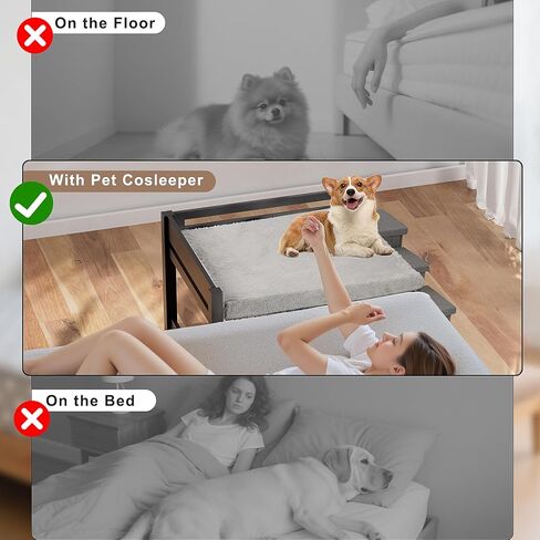 سرير الكلب بجانب السرير مع الدرج ， 27 × 41 سرير خشبي مرتفعة سرير مع مرتبة قابلة للإزالة وسلالم من 3 خطوات قابلة للطي وسرير حيوان أليف على طراز باسينيت للكلاب الكبيرة in Saudi Arabia
