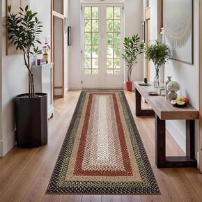 GAOMON Rugs for Living Room 8x10 Boho Printed Washable Rug Modern Braided Area Rugs for Living Room Non Slip Low Pile Bedroom Rug Low Pile Non-Shedding Floor Carpet for Farmhouse Home Office Brown in Kuwait