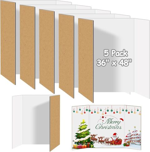 5 Pack Trifold Poster Board Bolk ، 36 "× 48" لوحة عرض تقديمي بيضاء ، ملصق كبير من الورق المقوى المموج لعرض الصور ، معرض العلوم ، مشروع المدرسة ، الحدث والمنافسة in Kuwait