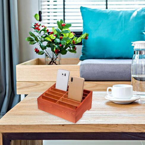 12 Grids Wooden Cell Phone Holder, Wood Phone Stand Desktop Organizer Box Mobile Storage Sorting Tray for Office Home School Classroom Desk Calculator in Saudi Arabia