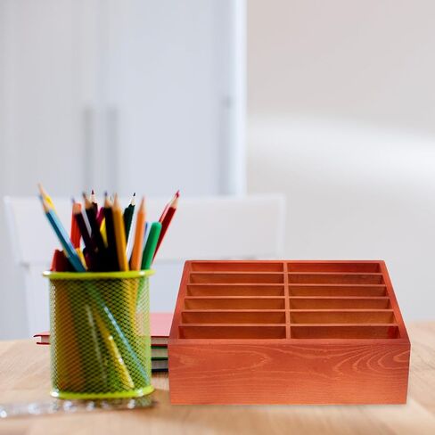12 Grids Wooden Cell Phone Holder, Wood Phone Stand Desktop Organizer Box Mobile Storage Sorting Tray for Office Home School Classroom Desk Calculator in Saudi Arabia