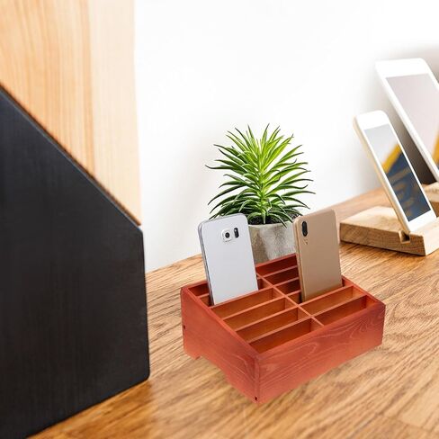 12 Grids Wooden Cell Phone Holder, Wood Phone Stand Desktop Organizer Box Mobile Storage Sorting Tray for Office Home School Classroom Desk Calculator in Saudi Arabia