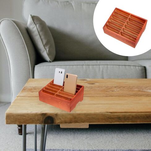 12 Grids Wooden Cell Phone Holder, Wood Phone Stand Desktop Organizer Box Mobile Storage Sorting Tray for Office Home School Classroom Desk Calculator in Saudi Arabia